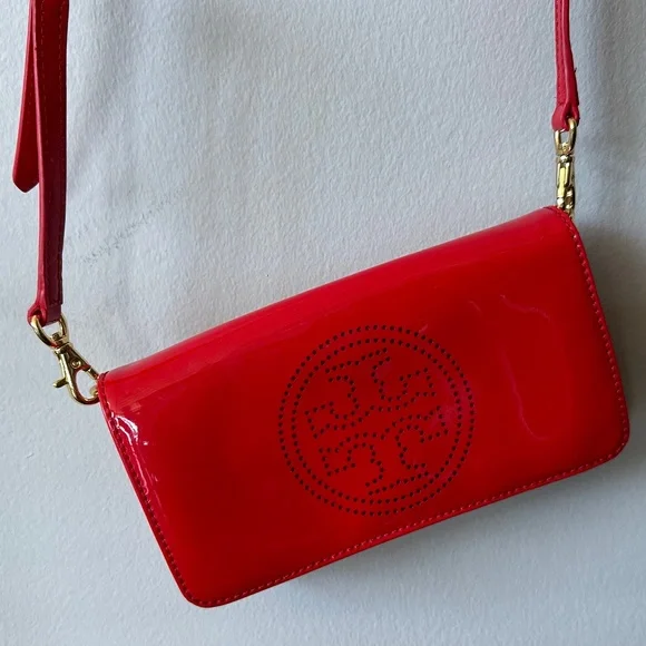 Tory Burch Red Patent Leather Crossbody Purse - Picture 1 of 14